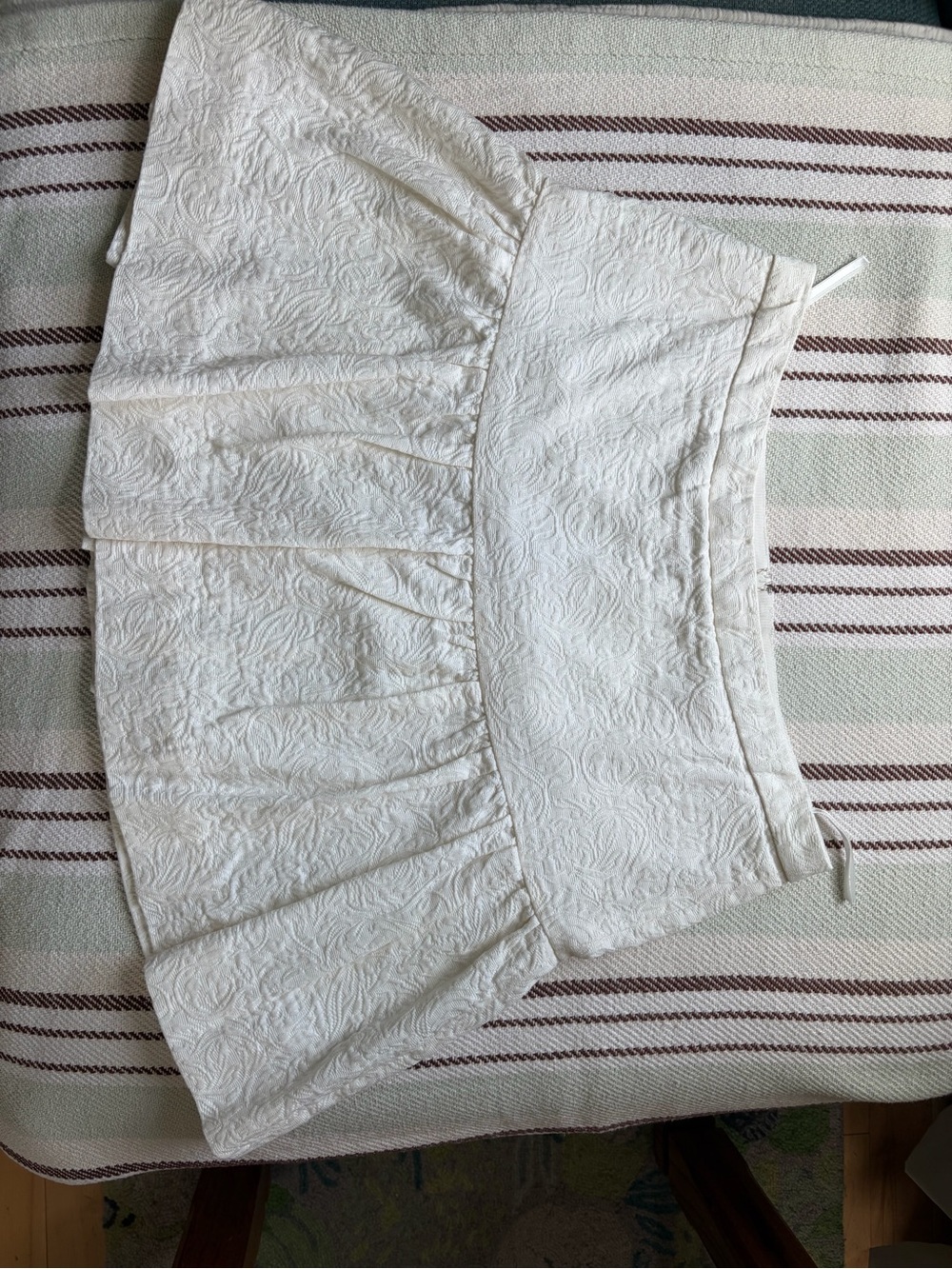 J. Crew White Textured Short Skirt (16.5 “ long) with Ruffle Hem